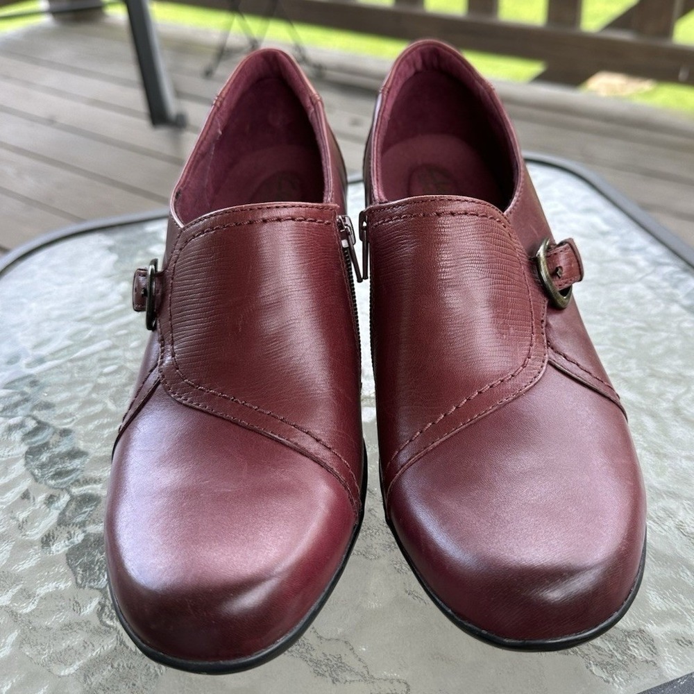 Clarks Bendables Burgundy Leather Shooties Side Zip Buckle Heel 11N 66758